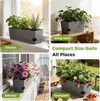 2 Pack Rectangle Self Watering Pots for Indoor Plants 17 Inches Window Boxes Planters Rectangular Flower Pots Herb Large Plant Pots with Drainage Holes and Saucers Windowsill Planter, Grey