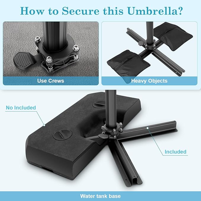HOTEEL10x10ft Patio Umbrella Cantilever Umbrellas - Upgrade and Intensify - 360 Rotation and 5 Angles Adjustment - Aluminum Offset Pool Umbrella Outdoor Umbrellas for Patio Garden Pool