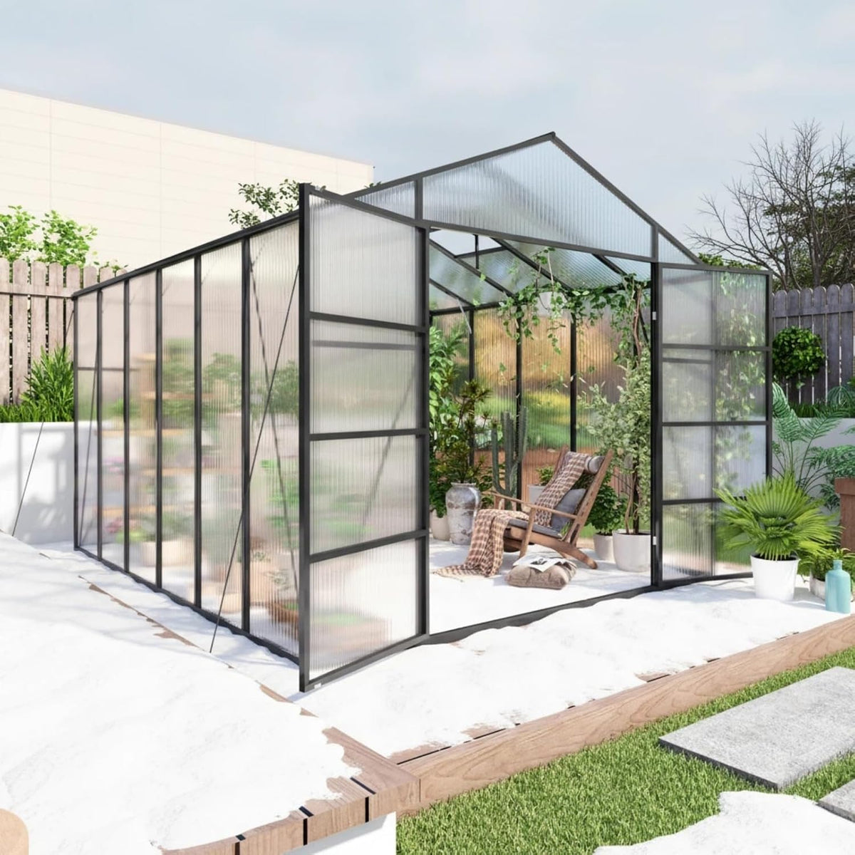 10x12 ft greenhouse, walk-in heavy duty polycarbonate outdoor, main product view