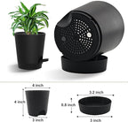 Self Watering Pots, 4 inch Flower Pots with Multi Mesh Drainage Holes, Small Platic Planters for Indoor Outdoor Garden Plants and Flowers (Black, 4")
