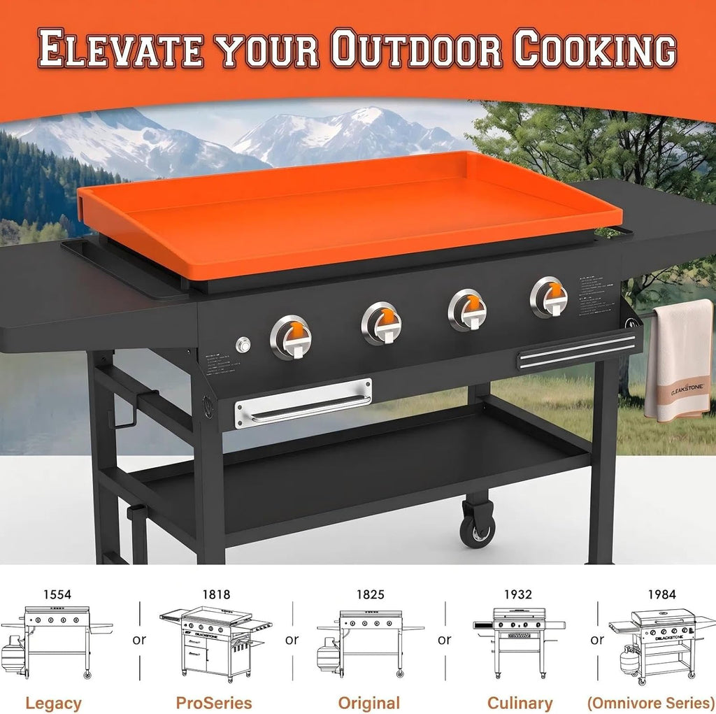 BANGIE 36" Silicone Griddle Mat for Blackstone Accessories - Anti-Warping & UV-Resistant Full-Wrap Cover for 4-Burner Flat Top Grill, Prevents Condensation Rust (Orange)