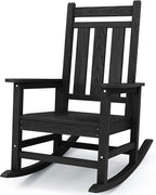 KINGYES Oversized Outdoor Rocking Chair, All-Weather Patio Rocking Chairs for Porch, HDPE Outdoor Patio Rockers with High Back & Wide Seat for Garden, Lawn, Black