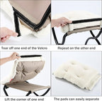 15" Foldable Foot Stool Ottoman with Metal Frame - Washable Faux Fur Beige Upholstered Indoor/Outdoor Footrest for Living Room, Bedroom, Patio - Space-Saving Compact Design
