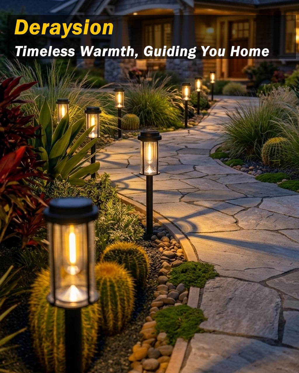DERAYSION Solar Lights Outdoor, 8 Pack Upgraded Solar Pathway Lights, LED Solar Garden Lights, Waterproof Outdoor Solar Lights for Path, Driveway, Walkway Yard Decor - Warm White