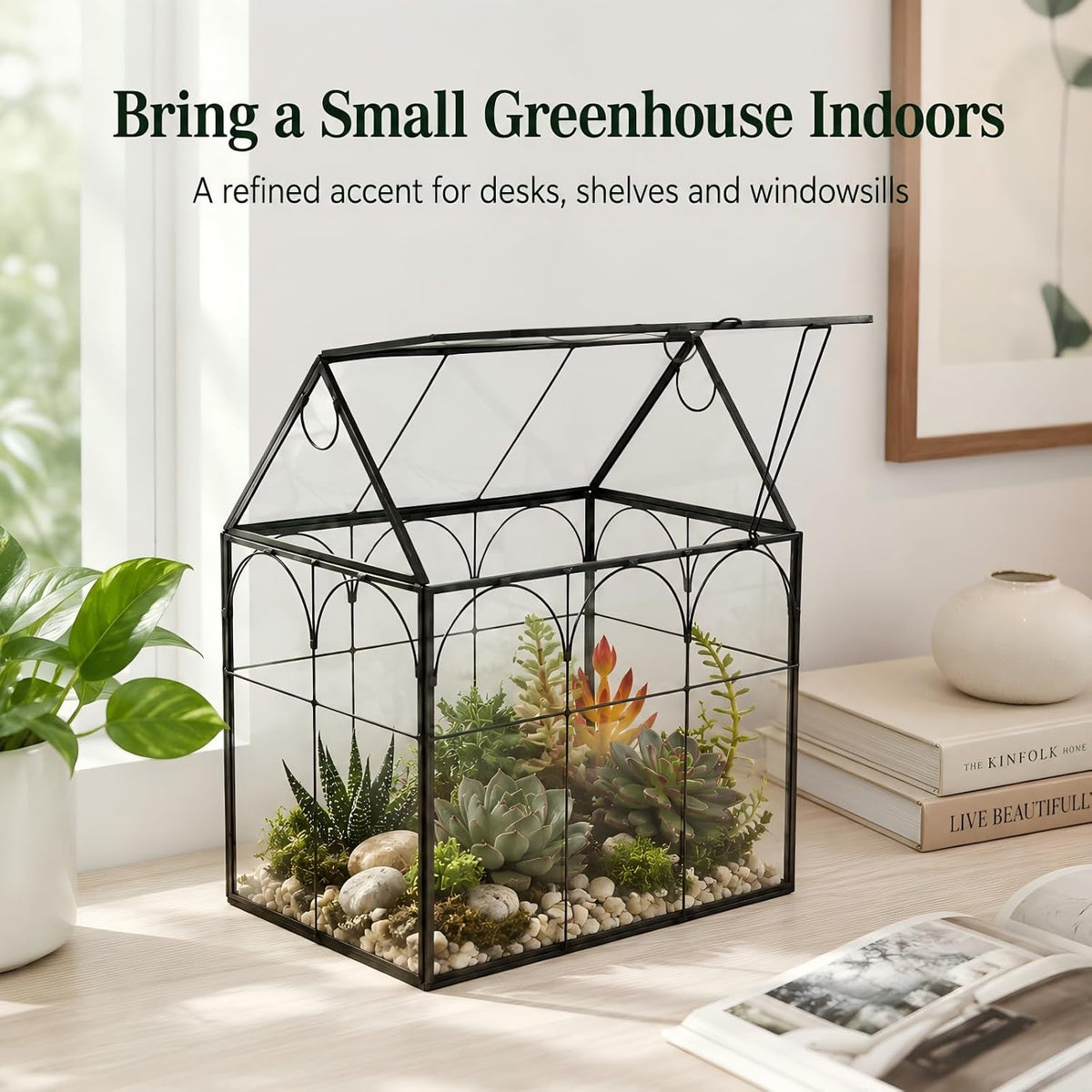 large tall plant greenhouse terrarium glass with lid, package contents