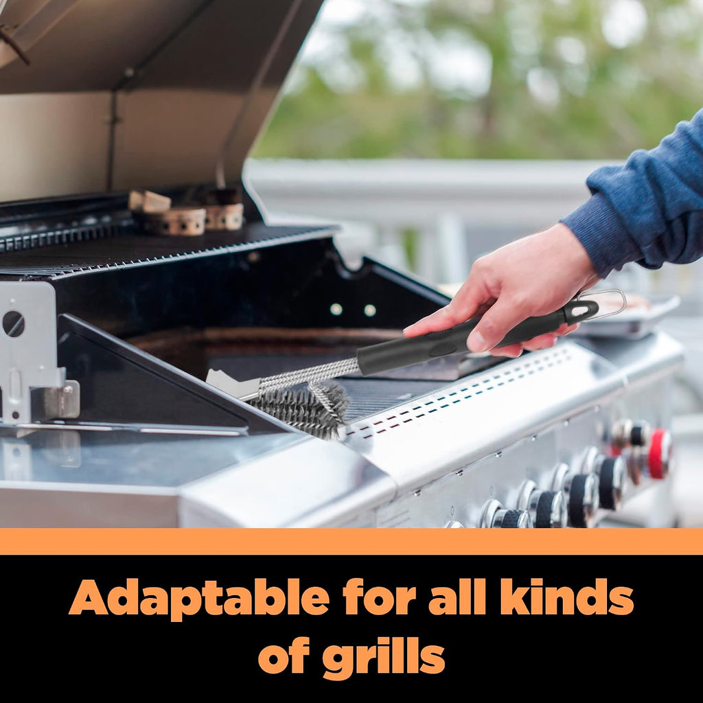 BBQ Grill Brush and Scraper, BBQ Brush for Grill Cleaning - 18” Extra Strong 3 in 1 Safe Wire Bristles Barbecue Triple Scrubber Grill Cleaning Brush for Gas Charcoal Grilling Grates BBQ Grill Brush