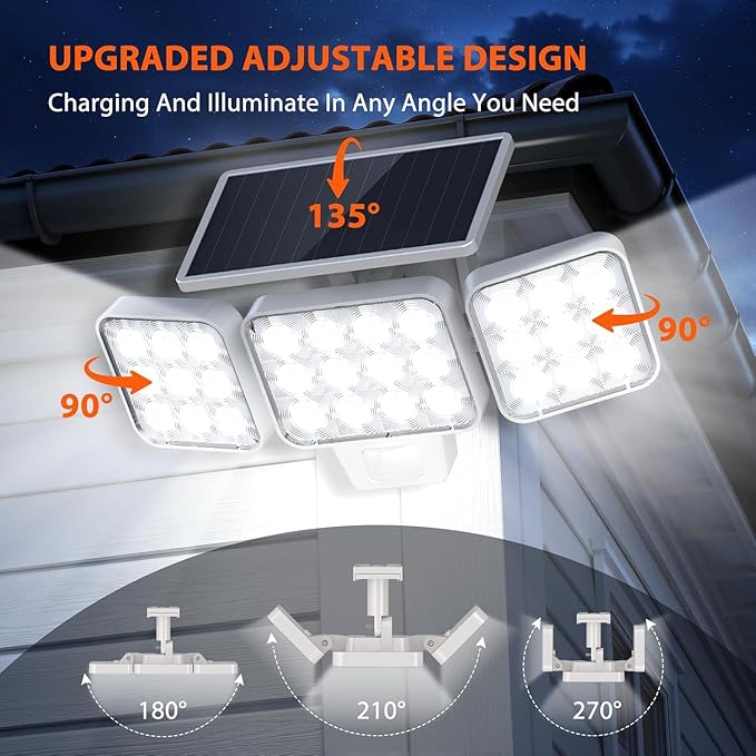 WdtPro Solar Lights Outdoor Motion Sensor, 3500LM Bright Solar Flood Lights Outdoor, Adjustable & Upgrade Glass Panel, Wireless LED Solar Powered Security Spot Lights Waterproof for Yard-1Pack, White