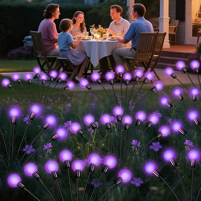 Solar Garden Lights 16 LEDs, Purple, 2 Pack 8 Heads, Outdoor Waterproof, Swaying Firefly Lights for Yard, Patio, Pathway, Lawn Decorations