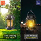 Solar Lantern Outdoor & Indoor Use – Hanging Solar Lights with Realistic Flickering Flameless Candle, Weatherproof for Gardens, Patios, Trees, and Lawns (Black + Amber, 1 Pack)