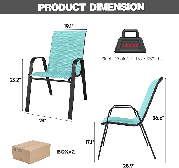 Patio Chairs Set of 6, Stackable Outdoor Dining Chairs for All Weather Textilene Fabric & Metal Frame, Outdoor Chairs Set for Backyard Deck Garden