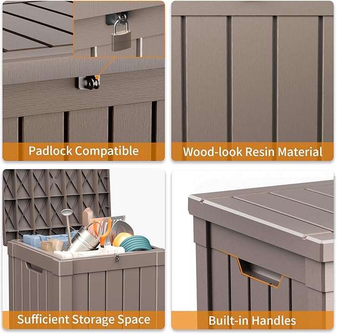 EasyUp 50 Gallon Deck Box Outdoor Storage Box for Patio Furniture,Outdoor Cushions,Garden Tools and Pool Supplies,Waterproof,Resin（Gray）
