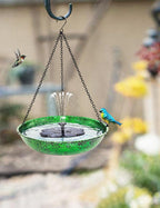 Hanging Bird Bath for Outside, 11” Metallic Green & Blue Metal Birdbath Bowl & Feeder with Black Chain Outdoor Garden Yard Decor (0.5 Gallon)