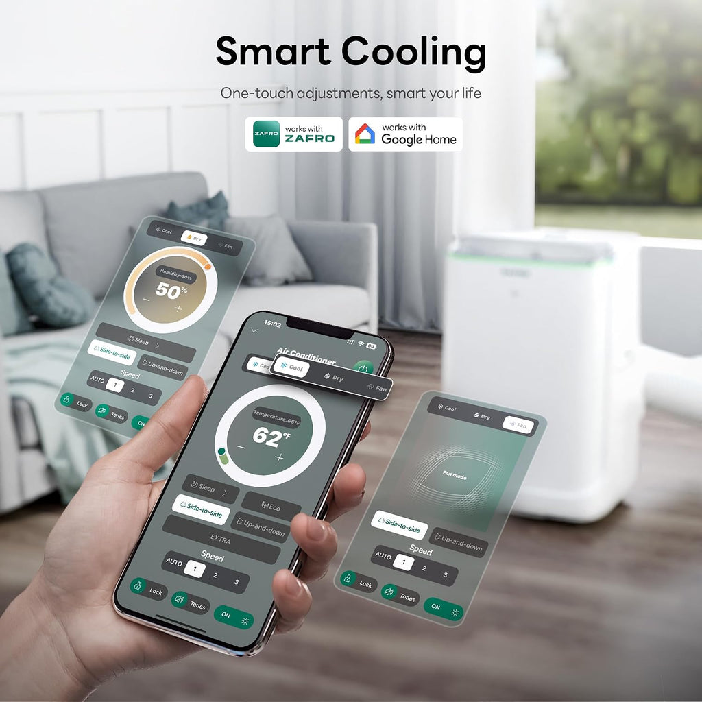zafro smart inverter portable air conditioners, 14000 btu, close-up detail