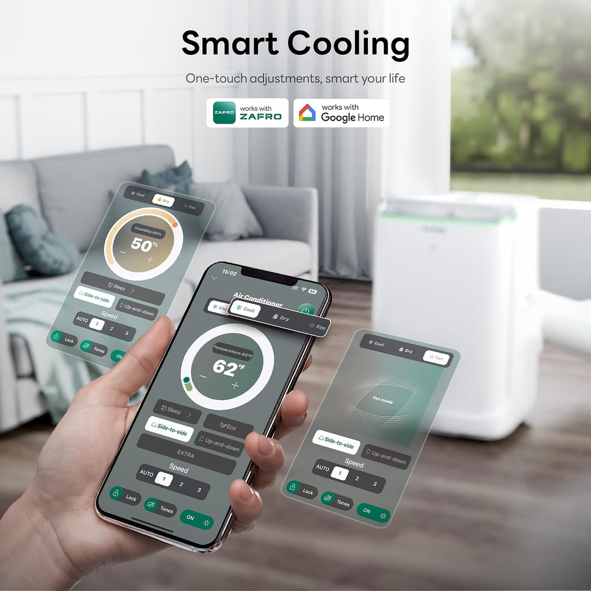 zafro smart inverter portable air conditioners, 14000 btu, close-up detail