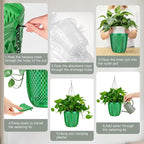 QCQHDU Self Watering Hanging Pots, 2 Pack 5.7 Inch Hanging Planters for Plants Indoor, Outdoor Flower Pots with Drainage Holes and 3 Hooks Chains for Garden Home (Emerald)