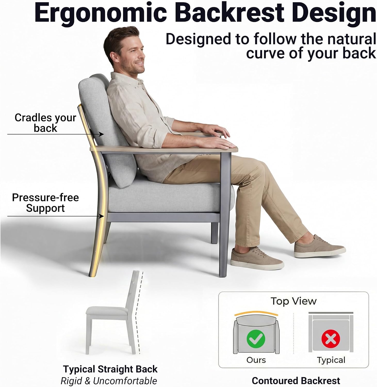 Aluminum Outdoor Patio Chair Set with 5.1-Inch Thick Cushions | 2-Piece: 2 Wood-Look Armrest Club Chairs for Porch, Deck & Balcony, Gray