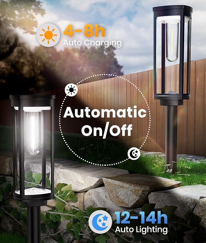 Solar Pathway Lights Outdoor Powered Waterproof 8 Pack Upgraded Solar Walkway Landscape Lighting Outside Driveway Light,Auto Dusk to Dawn On/Off for Yard Lawn Patio Decor (Cool White)