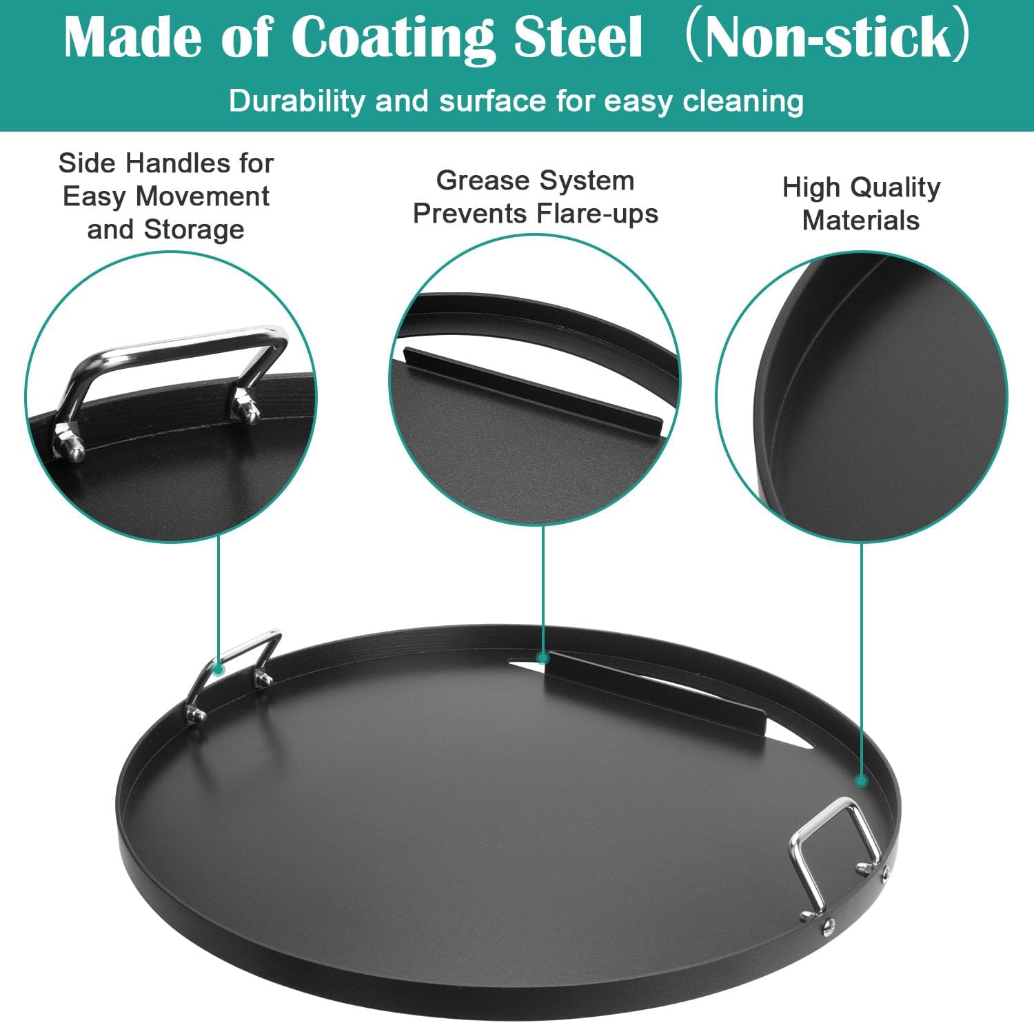 Full Size Griddle Inserts for Weber 22" Charcoal Grills, Flat Top Griddle for Weber 22" Original Kettle, Master-Touch and Performer Deluxe Charcoal Grill, Compatible Other 22 inch Round Grills