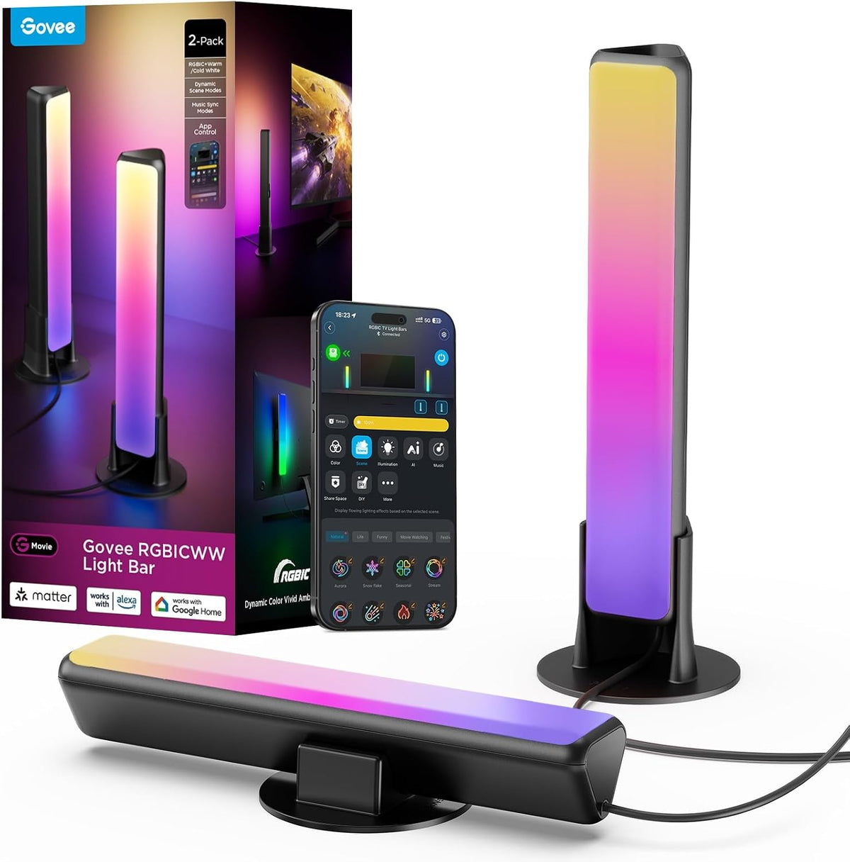 govee smart light bar, rgbicww tv lights for, main product view