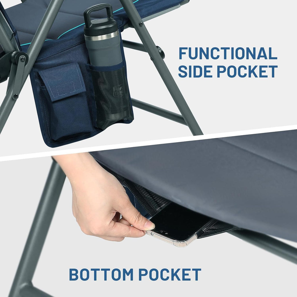 Timber Ridge Oversized Folding Rocking Camping Chair, Padded Outdoor Rocker with High Back, Portable Outdoor Chair for Patio, Garden, Lawn, Supports up to 400 lbs, Blue | Foldable Padded Outdoor Rocker with High Back, Portable Outdoor Chair for Patio