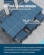 9-Piece Outdoor Dining Set for 8, 75.2'' HDPE Table with Umbrella Hole & Chairs, Weather-Resistant Patio Furniture for Lawn, Yard, Balcony, Deck Navy Blue
