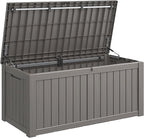 Outdoor Storage Box, Resin Deck Boxes Indoor and outdoor, Waterproof Storage Box Lockable Lid (Grey, 120 Gallon)