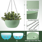 T4U 12 Inch Hanging Planters for Indoor Outdoor Plants, 2 Pack Plastic Hanging Planter, Indoor Hanging Plant Pots, Hanging Basket with Drainage Holes, Flower Pots for Garden Home Decor, Green