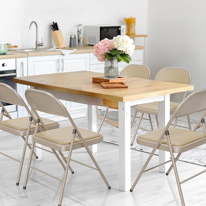 VINGLI 8 Pack Folding Chairs with Padded Seats, Metal Frame with Pu Leather Seat & Back, Capacity 350 lbs, Set of 8, Khaki