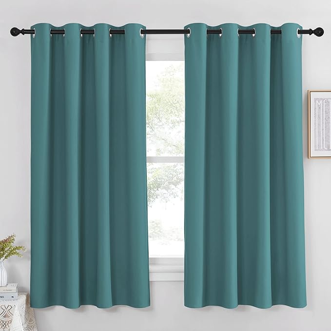 NICETOWN Blackout Short Curtain for Small Window - (Sea Teal Color) Home Decor Window Treatment Drape Modern Design Drapery for Kitchen Room, 52Wx63L,1 Panel