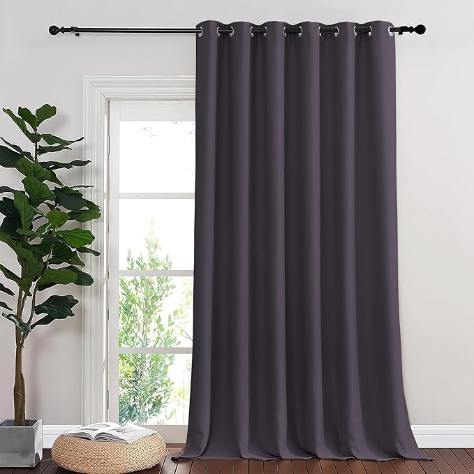 NICETOWN Blackout Room Divider Curtains for Sliding Glass Doors 102 Inches Long 1 Panel, Extra Wide Curtains for Doorway Patio Bedroom Living Room (Greyish Purple, 80Wx102L, 1 Panel)