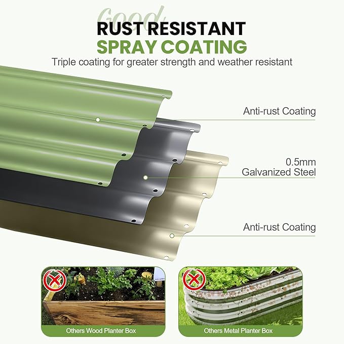 G GOOD GAIN Round Raised Garden Bed - 2Pcs 2x2x1ft Galvanized Steel Planter Boxes Outdoor with Rubber Edge Trim | Metal Raised Beds for Gardening Vegetables Flowers Fruits Herbs (Olive Green)