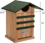 Screech Owl House Cedar Nesting Box with Poly Lumber Roof, Saw-Whet Owl Box for Outside, Drainage Ventilation, Easy Cleanout, Made in USA, Green