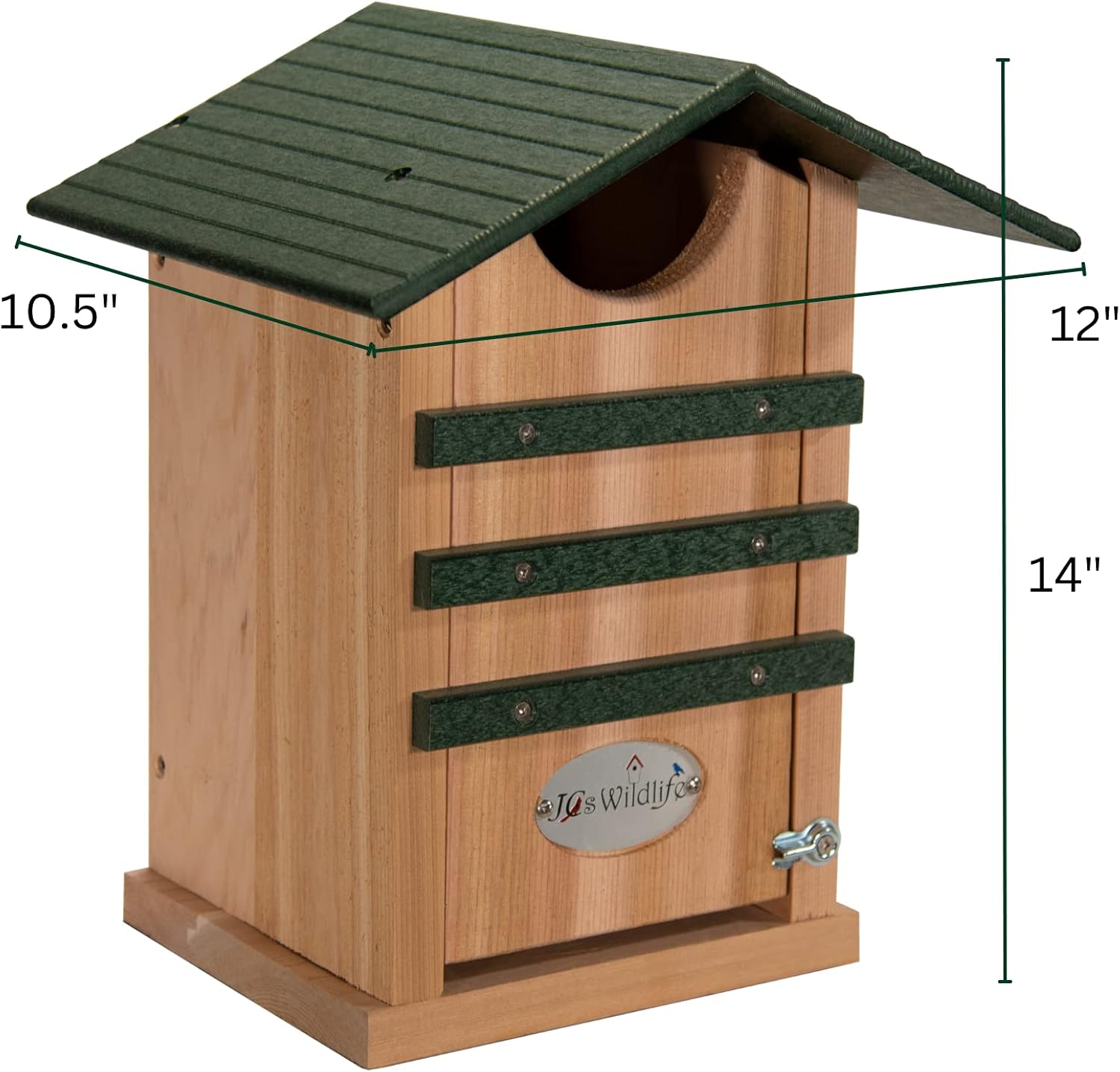 Screech Owl House Cedar Nesting Box with Poly Lumber Roof, Saw-Whet Owl Box for Outside, Drainage Ventilation, Easy Cleanout, Made in USA, Green