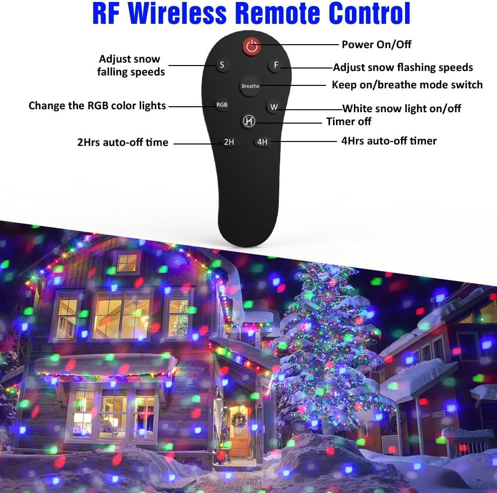 Christmas Snowfall Projector Lights Outdoor,15 Colors Holiday Rotating Falling Snow Projector with Remote Control,Waterproof Landscape Lights for Home Yard Garden Halloween Christmas Decor