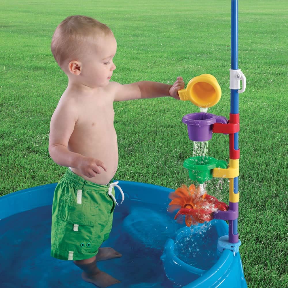 Step2 Play & Shade Pool, Kids Activity Pool with Umbrella, Summer Outdoor Toys, 7 Piece Toy Accessories, For Toddlers 2+ Years Old