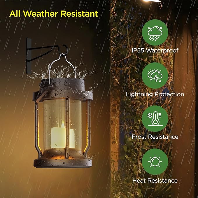 Solar Lantern Outdoor & Indoor Use – Hanging Solar Lights with Realistic Flickering Flameless Candle, Weatherproof for Gardens, Patios, Trees, and Lawns (Black + Gray, 1 Pack)