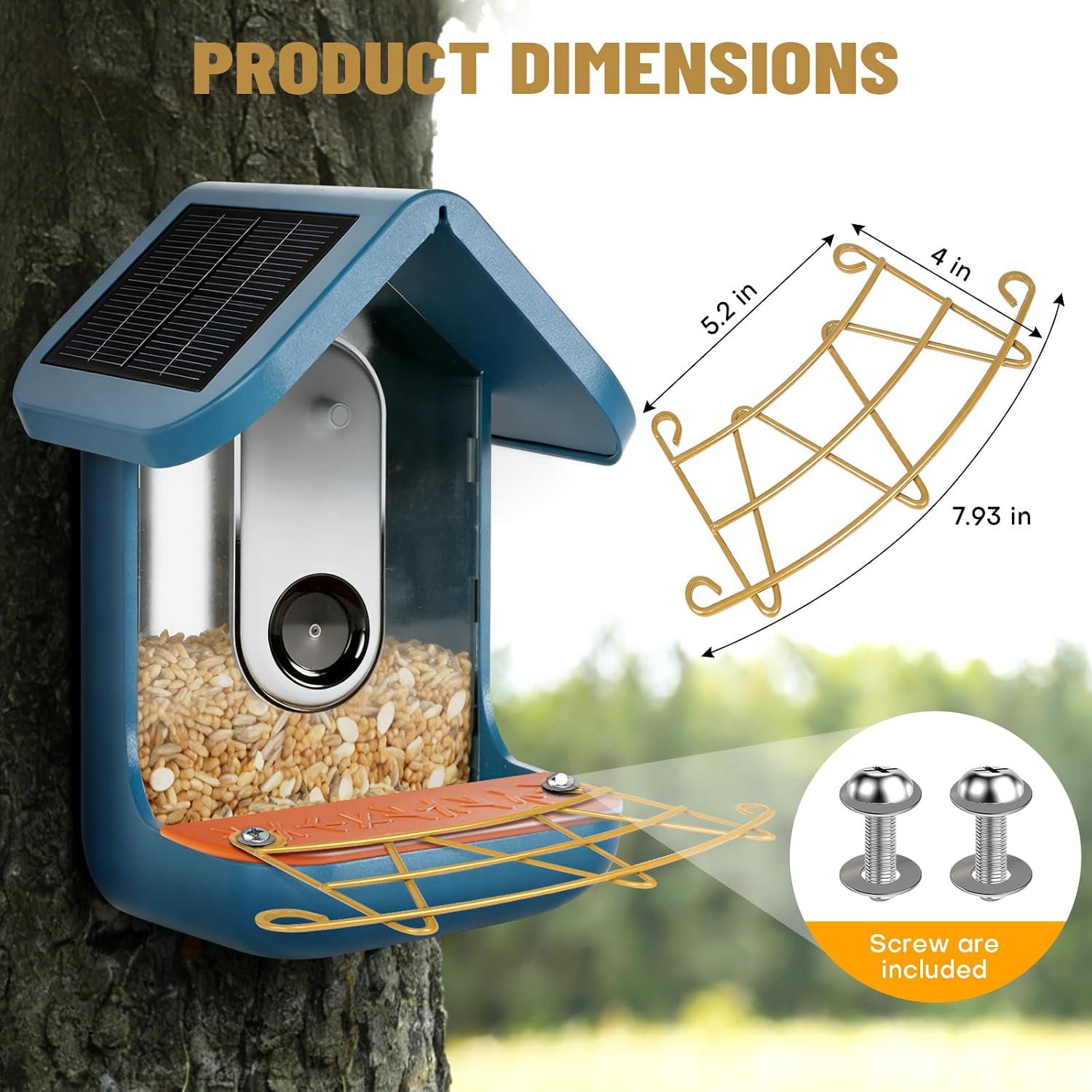 Perch Extender for Bird Buddy, Gold Metal Accessories for Bird Buddy, Custom-Fit Extended Perch with Screws and Washers, Durable Weather-Resistant Add-On for Bird Watching