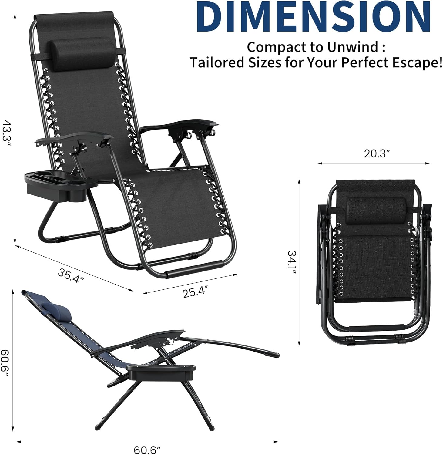 Garvee Zero Gravity Chair Set of 2, Adjustable Patio Lounge Chair | W/ Pillow, Cup Holder Tray & Upgraded Lock, Folding Portable Camping Chair for Deck, Beach, Yard, Garden;No Assembly