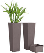 Outsunny 32 Inch Tall Planters for Outdoor Plants, Set of 2 Plastic Rattan-Like Flower Pots with Drainage Holes, Stackable Tapered Planters for Indoor Plants, Front Porch, Brown
