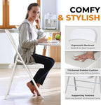 4 Pack Leather Chair | Foldable & Stackable | 350 lbs Capacity Steel Frame Seats for Indoor or Outdoor | Commercial Use Events Wedding Party Events Bulk Picnic Kitchen Dining - White