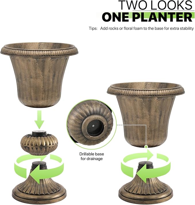 Magshion 20" Urn Planter for Outdoor and Indoor Plants, Large Decorative Front Porch Planter, Vintage Grecian Flower Pot for Patio, Garden & Entryway Décor, Antique Brass