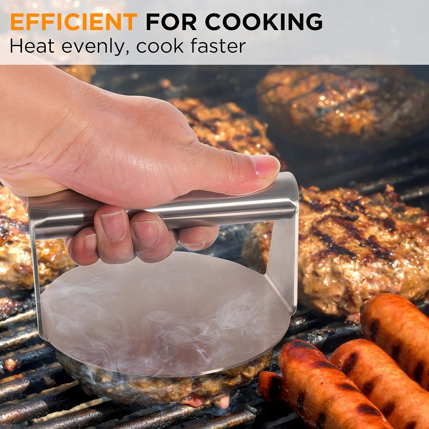 Stainless Steel Burger Press, 5.5 Inch Round Smasher, Non-Stick Smooth Hamburger Press Flat Bottom Without Ridges, Bacon Grill Perfect for Top Griddle Cooking