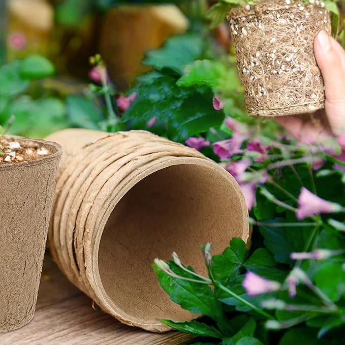 100 Pack 4 Inch Peat Pots, Biodegradable Seed Starter Pots with Drainage Holes for Indoor/Outdoor Gardening, Eco-Friendly Garden Germination Nursery Pots. (100, 4 Inch)