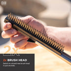 26'' Pizza Oven Brush with Stone Scraper - Includes 2 Brush Heads, Heat-Resistant Silver Stainless Steel Bristles - Long Grip Handle, Compatible with Ooni, Gozney, Blackstone, Solo Stove Ovens