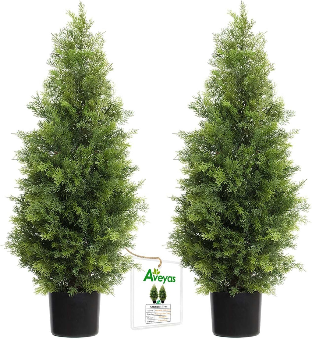 aveyas 3ft artificial cedar topiary trees for outdoor shown in use
