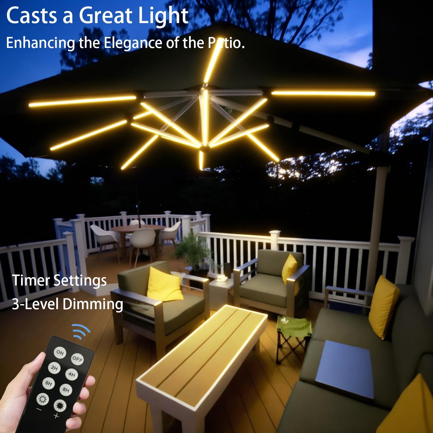 Outdoor Patio Umbrella Lights, 1000 Lumens 15W Warm White LED, Waterproof with Dimmable Timer l Umbrella Pole Light for Patio Umbrella Decor Lighting - ALL FORTUNE