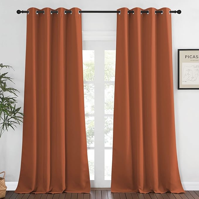 NICETOWN Bedroom Curtain Room Darkening Drapery 102 inches Length - Home Fashion Thermal Insulated Grommet Room Darkening Curtain for Living Room (Burnt Orange, 1 Panel, 52 x 102 inches)