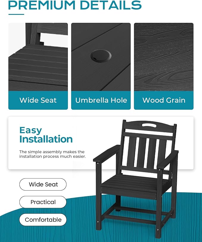 Ciokea HDPE Outdoor Dining Table with Umbrella Hole,66" Rectangle Patio Table for 6,All-Weather Outdoor Patio Furniture Set for Garden Backyard,Black