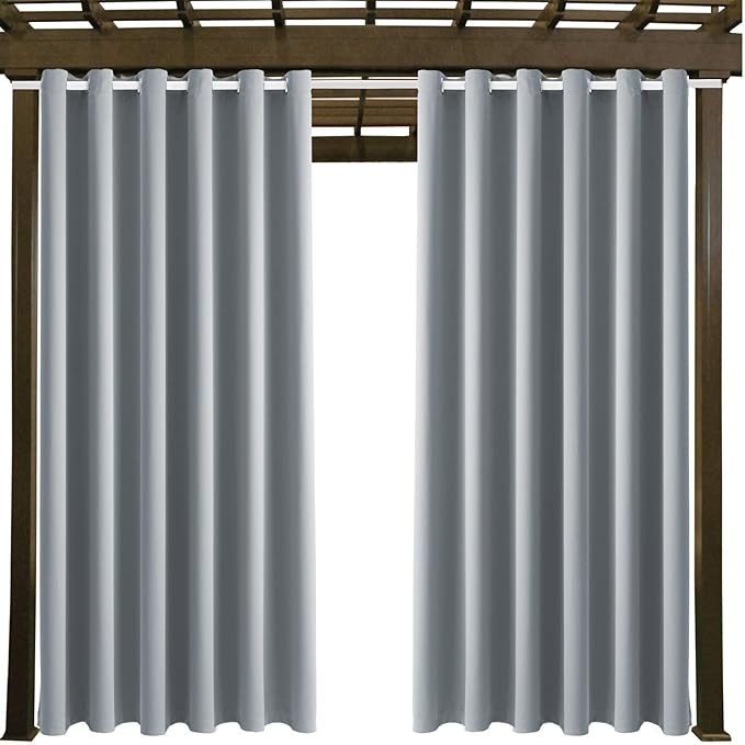 Waterproof Outdoor Curtain W84 x L84 - Grommet Top Sunlight Blocking Window Treatment Drapes Blackout Curtains for Home Bedroom Living Room Outdoor Patio Porch Gazebo (Light Gray, 2 Panels)