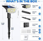 Solar Spot Lights Outdoor Waterproof IP65, 100 LED Solar Lights Outdoor | Super Bright Solar Spotlights 3000K&2 Lighting Modes , 2-in-1 Ground Spike & Wall Mount Solar Landscape Spotlights for Yard